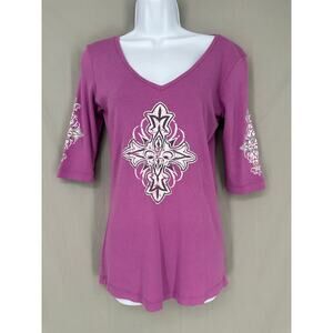 Y2K Vintage Top Womens Large Purple Cross Graphic Cyber Grunge Goth USA